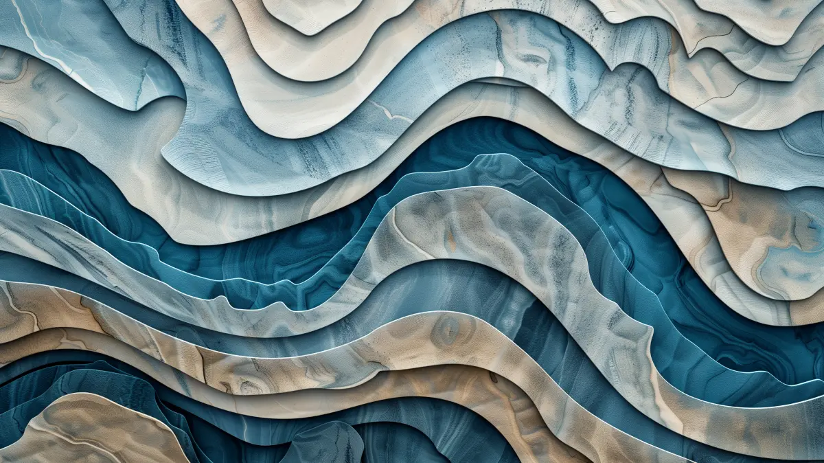 Abstract layered design with flowing blue and cream colored waves representing the evolution from traditional SEO to AI-powered generative engine optimization